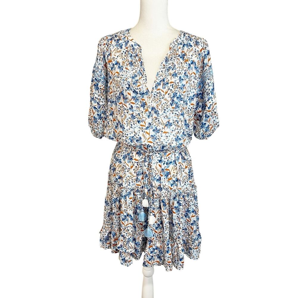 Poupette St Barth Womens Dress Size Large Floral‎ Blue Vacation Beachy Cruise